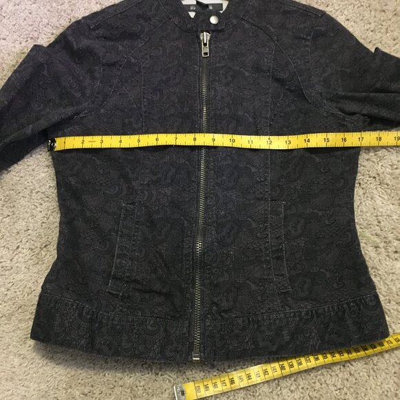 Kenneth Cole Reaction Cotton Paisley & Lace Print Moto Jacket - Picture 12 of 16